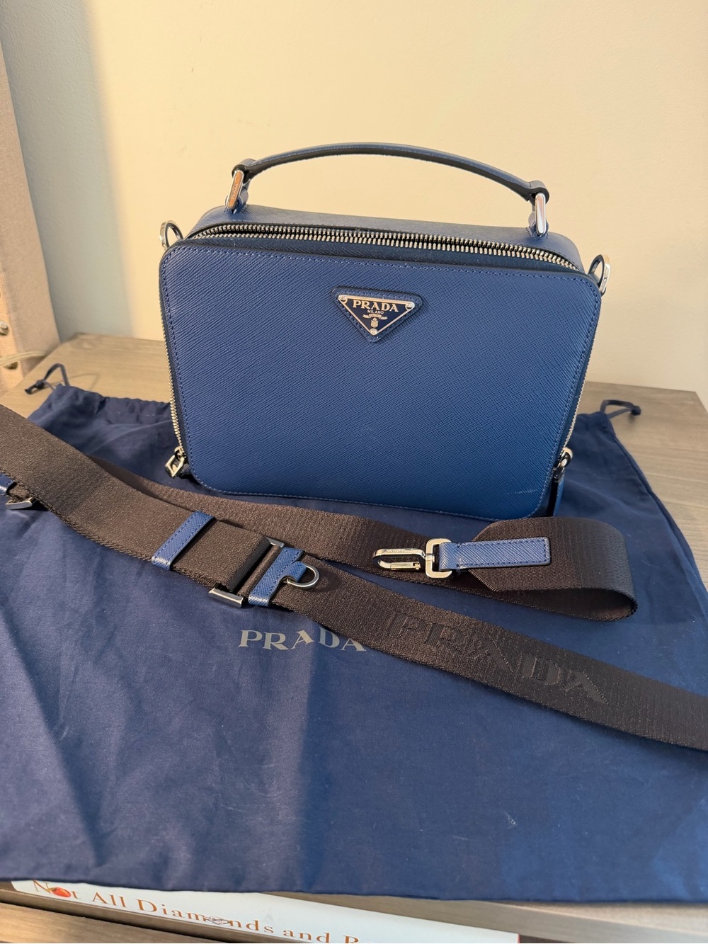 Prada Brique Medium Saffiano Leather Bag in Blue - Picture 2 of 11